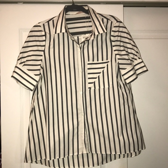 Zara Tops - Zara Striped Short Sleeve Swing Button Down
